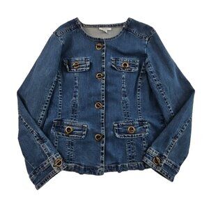 Women's Denim Jacket Blue Size Large Dress Barn Grommet Details Midweight EUC